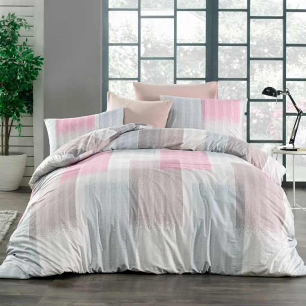 Parure de lit Lin et Coton 140x200 cm Rose Grenade avec zip invisible