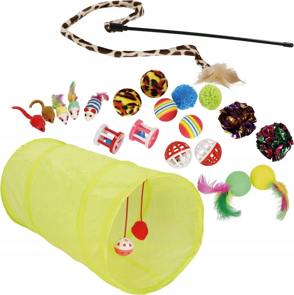 Katzenspielzeug Set mit zusammenklappbarem Tunnel (48x25 Produktbild 