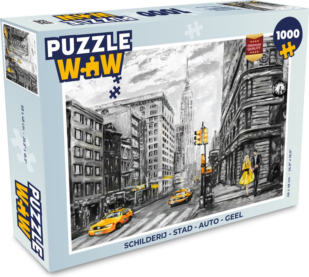 MuchoWow Puzzle 1000 Teile Malerei - Stadt - Auto - Gelb - Erwachsene - Rätsel