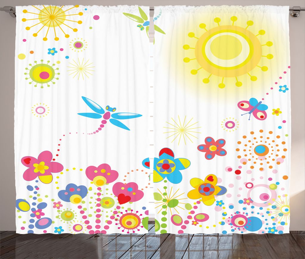 ABAKUHAUS Libelle Rustikaler Vorhang, Löwenzahn-Glück, Wohnzimmer Universalband Gardinen mit Schlaufen und Haken, 280 x 175 cm, Mehrfarbig