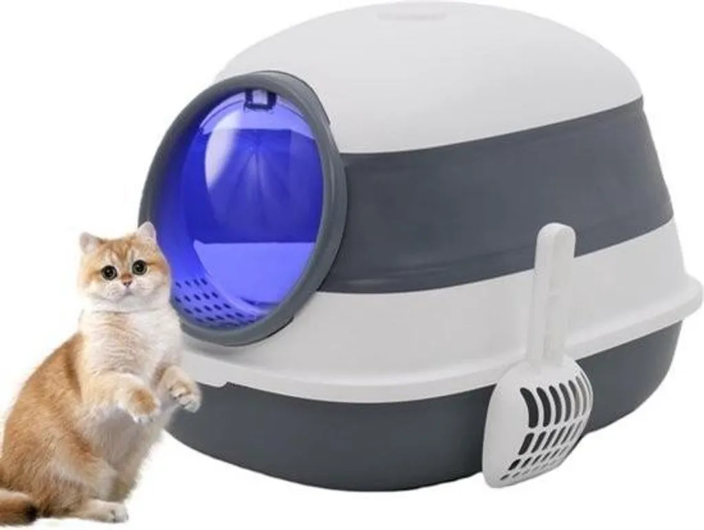 Lettiera Gatto Grigio Scuro Design Minimal - Autopulente con Luce UV - 2