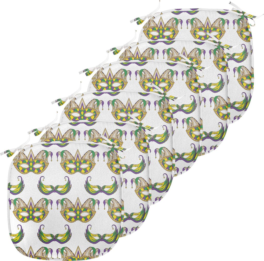 ABAKUHAUS Karneval Polster für Esszimmerstühle, Mask Pattern, Dekoratives wasserfestes Kissen mit Riemen für Küchensitze, 40 cm x 40 cm-6er Pac...