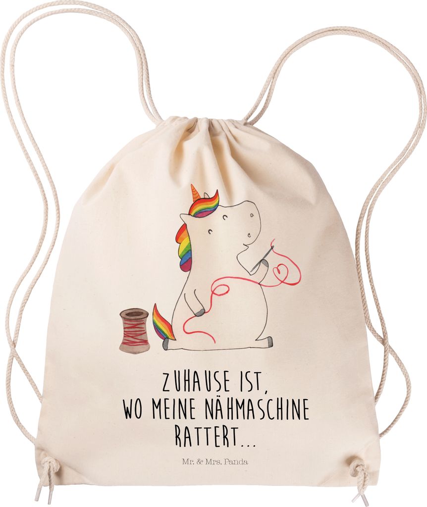 Mr. & Mrs. Panda Stoffbeutel Einhorn Näherin - Transparent - Geschenk, wander rucksack, leichter, Unicorn, sporttasche klein, Nähen, Freundin, St...
