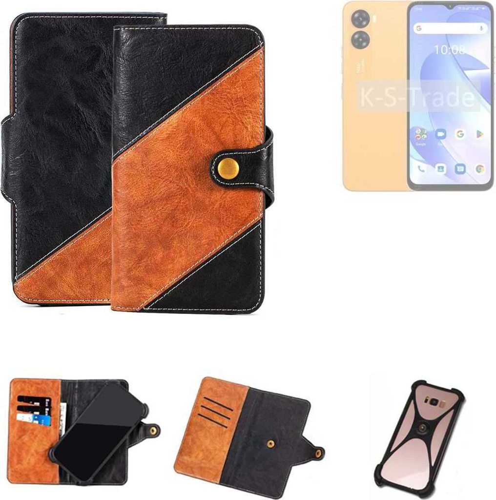 K-S-Trade Handyhülle Schutzhülle Bookstyle Case Wallet-Case kompatibel mit UMIDIGI G3 Max Handy Cover Bumper Klapphülle schwarz hellbraun 1x