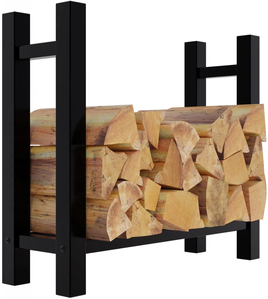 Étagère à Bois Intérieure Medya Carrée Noire pour Stockage de Bûches