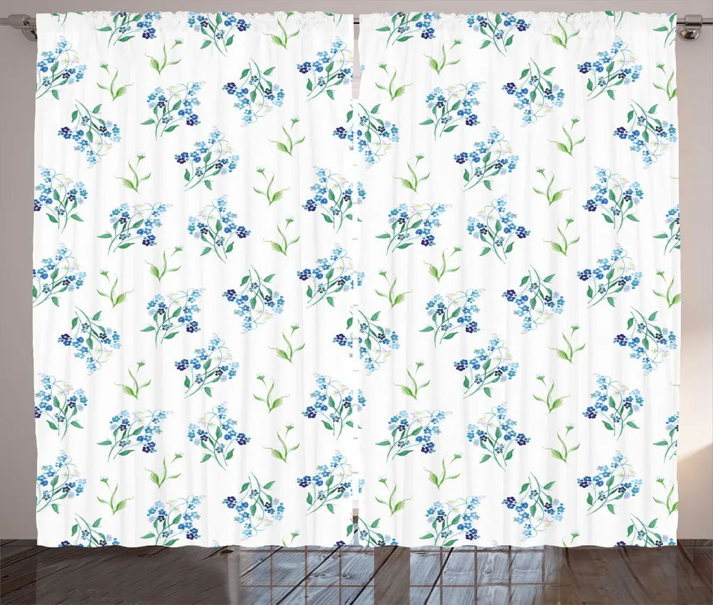 Rideau à fronces ABAKUHAUS fleurs ne m'oubliez pas bleu ciel 280x225 cm