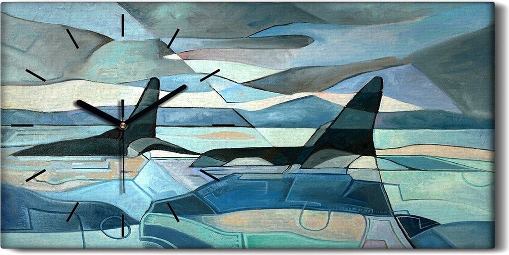 Dekor Leinwand Uhr Wandbilder 60x30 Gemälde Abstrakte Kunst Tier Killerwal - schwarze Hände