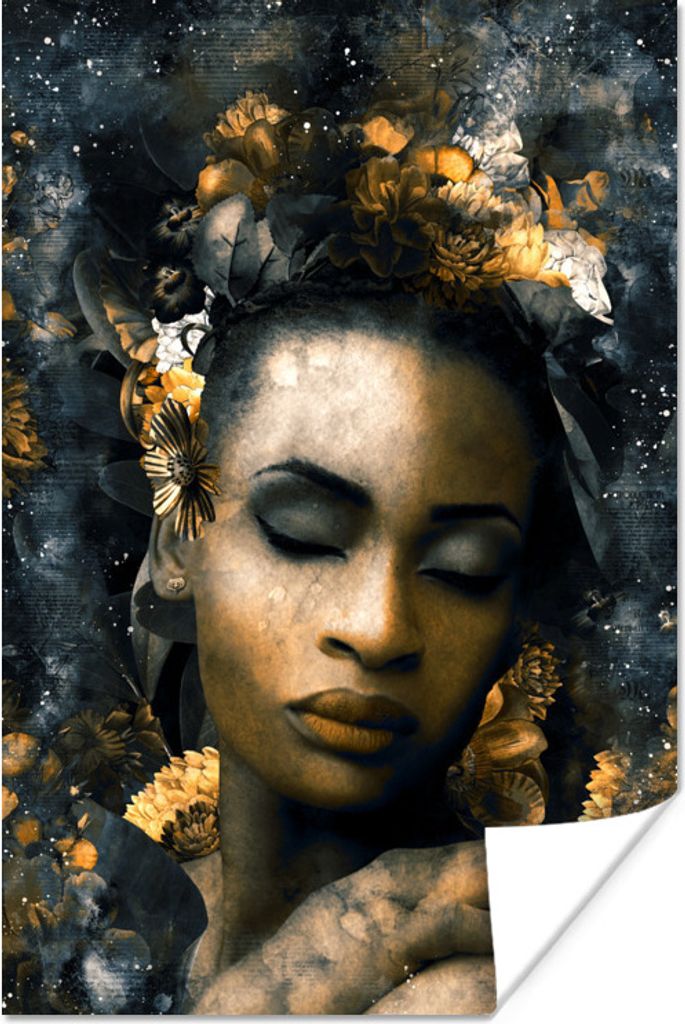 MuchoWow Poster Blumen - Frau - Abstrakt 80x120 cm - Papierdruck