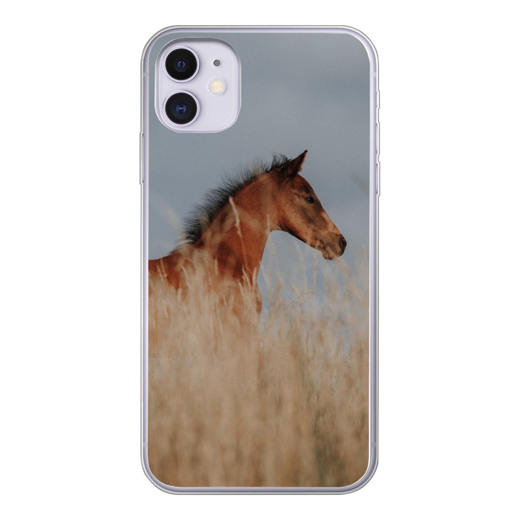 MuchoWow Handyhülle Schutzhülle Hülle für iPhone 11 Pferd - Luft - Gras Silikon Softcase Handy Hülle - Handytasche
