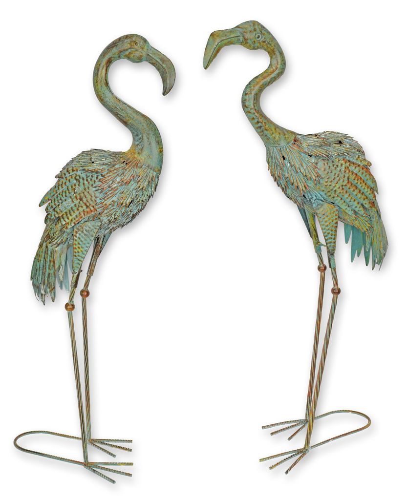 Paar Skulpturen Flamingo für Haus und Garten Retro Design Dekoration