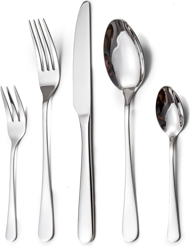 Besteck Set, Edelstahl Spiegelpoliert 30 teilig Besteckset für 6 Personen, Essbesteck Set mit Messer Gabel Löffel für Familie/Party/Hotel/Restau...