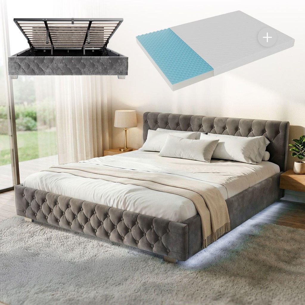 Juskys Polsterbett Nizza 180x200 cm mit Matratze - Produktbild 