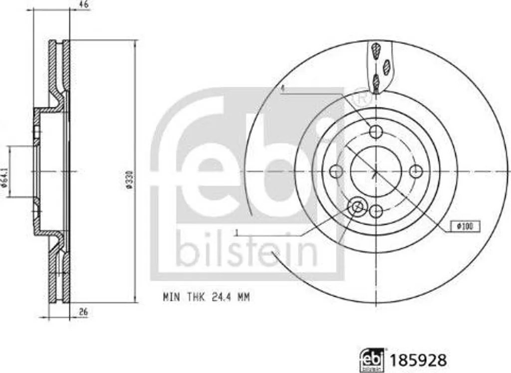 Disque de frein avant haute qualité compatible Mini - Réf FEBI 185928
