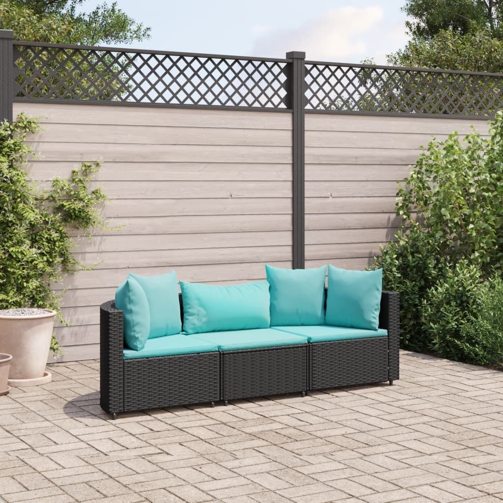 "2026 Promotion" 3-tlg. Garten-Sofagarnitur/Terrassenmöbel - mit Kissen - Schwarz Poly Rattan - Gartenmöbelset CC16634