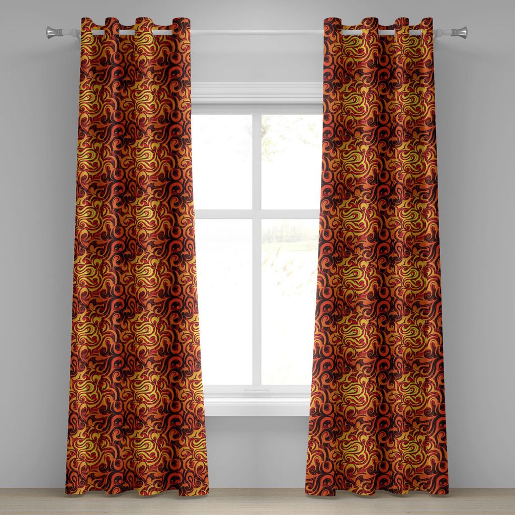 ABAKUHAUS Abstrakt Ösenvorhang, Surreales Blumenmuster mit Wirbel-Kurven-Laub-Design mit warmen Farben, Dekorative 2-Panel-Fenstervorhänge, 280 c...