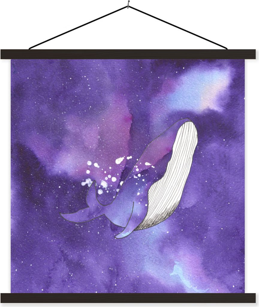 MuchoWow Textilposter Wal - Lila - Aquarell 120x120 cm mit schwarzem Rahmen - Aufhängungsset