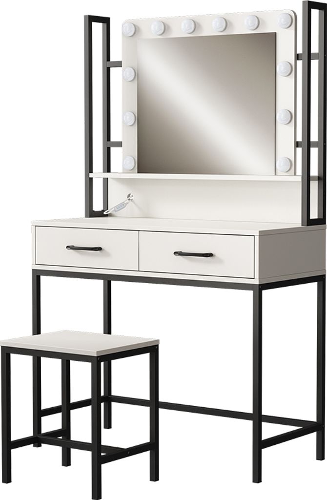 Schminktisch Vicco Luvia Weiß 90 cm mit LED-Beleuchtung und Hocker, Model 53015