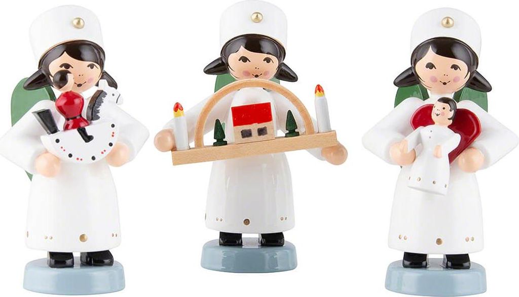 Weihnachtsengel Erzgebirge 3-teilig farbig (7cm) von ULMIK