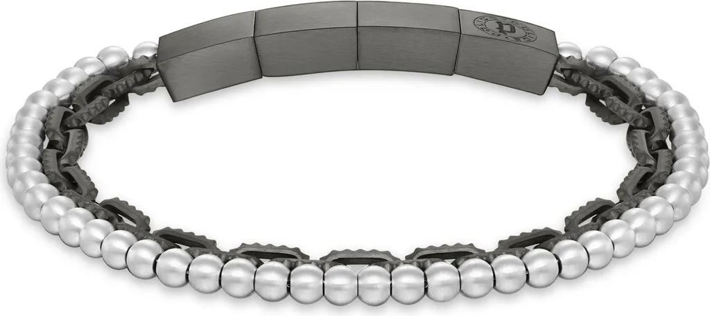 Cadeau Idéal Homme : Bracelet Police DOUBLEACTION en Acier Gris Foncé