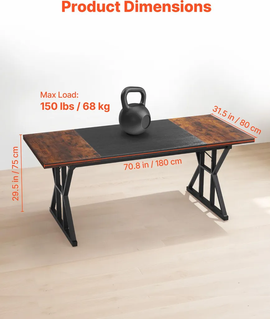 Table d'ordinateur Robuste 180x80 cm Charge 68kg Bureau Design Noir