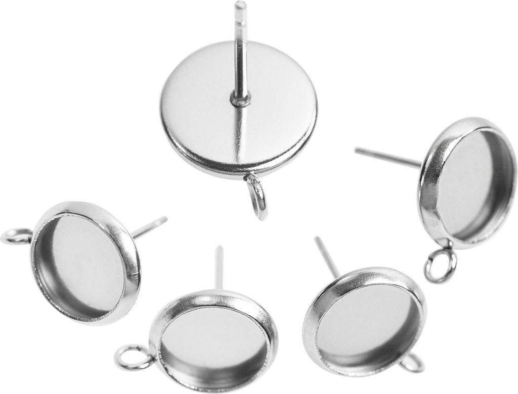 2 Paar Edelstahl Ohrstecker mit Fassung Öse Cabochon, Größenwahl, Größe:A 10x13x2mm F 8mm