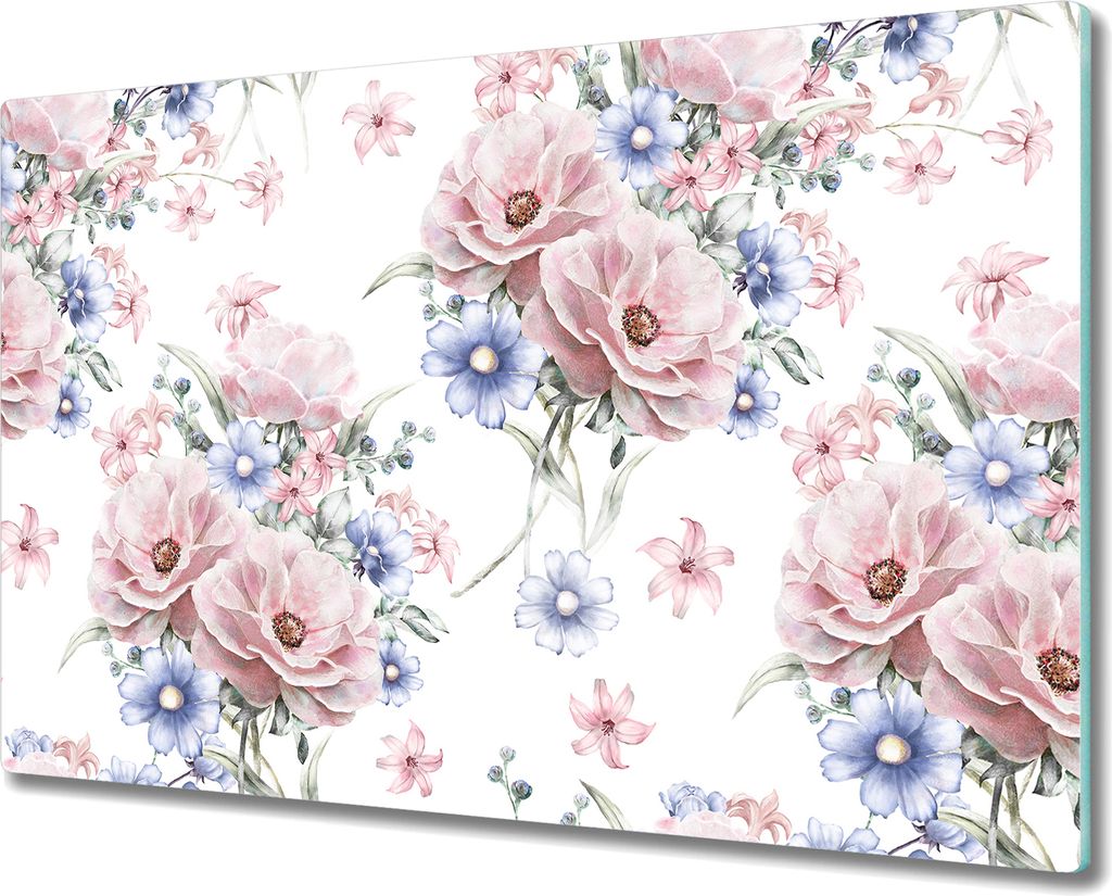Glas-Herdabdeckplatte Glaskeramikfeldabdeckung Spritzschutz - 80x52 cm - Bouquet Rosa Blumen