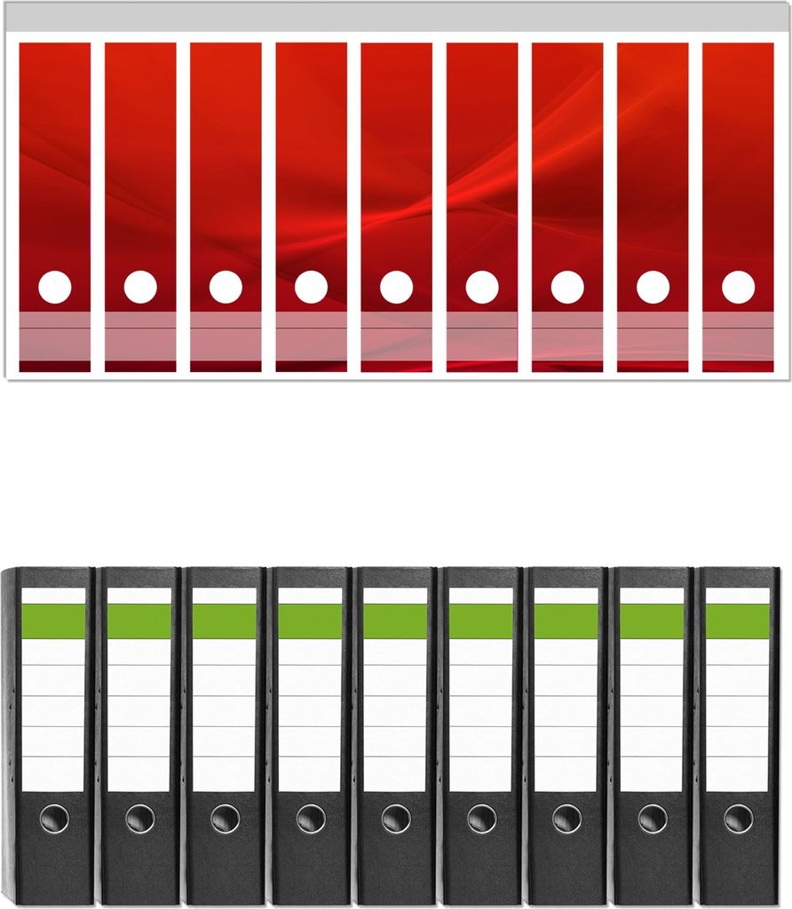 Wallario 9 Stück breite Ordner inkl. Klebeetiketten mit Motive Abstrakte rotes Muster - roter Stoff - Set mit Rückenschildern / Ordnerrücken St...