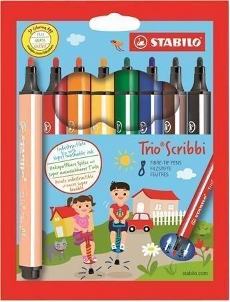STABILO Trio Scribbi - Boîte de 8 Feutres de Coloriage Ergonomiques