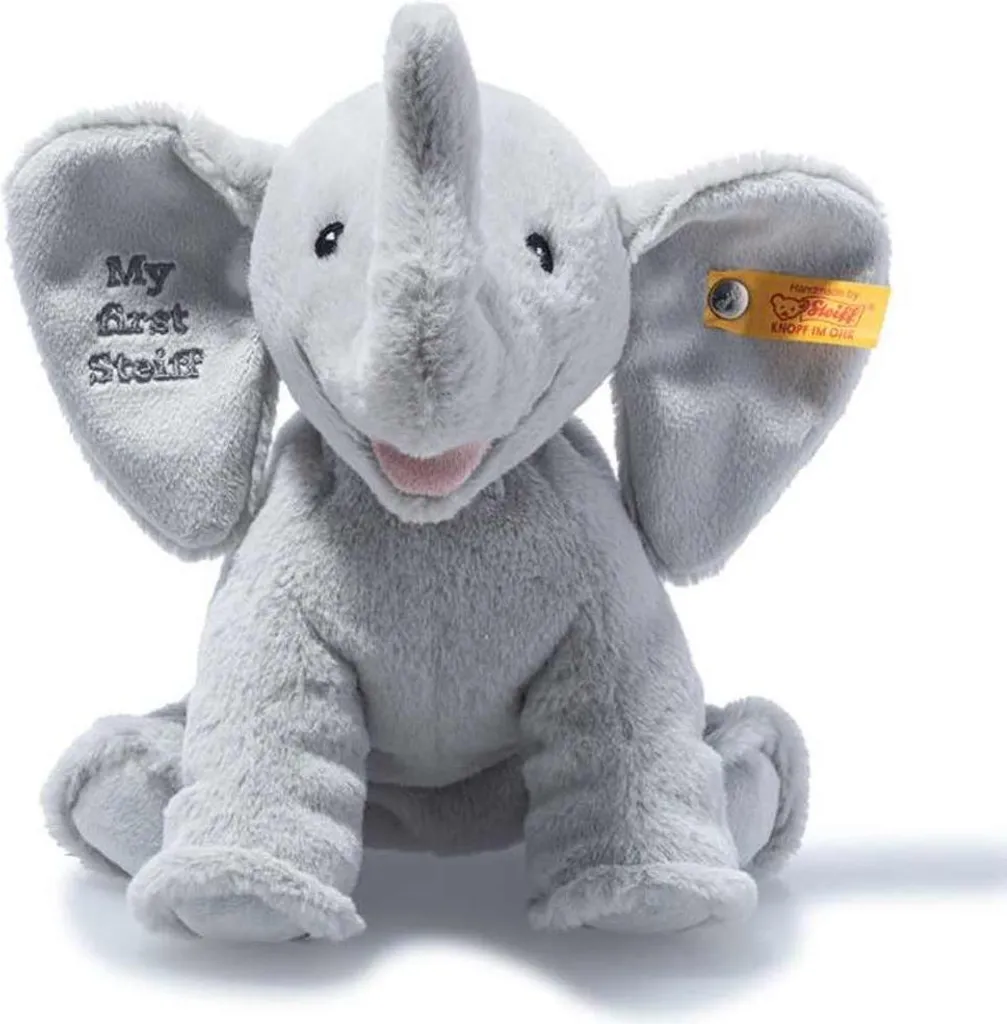 Éléphant Steiff Ellie gris 24 cm : doudou sécurisé et lavable pour bébé