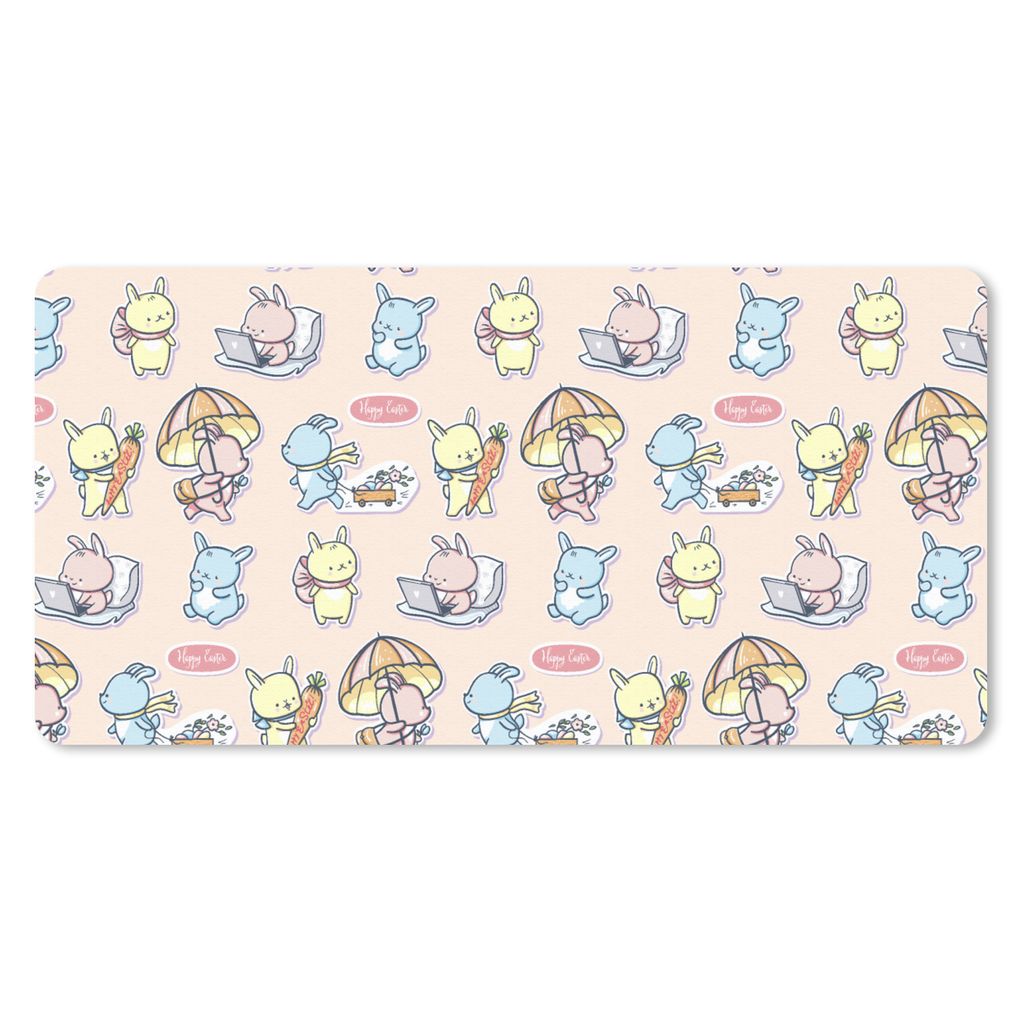 MuchoWow Mauspad Mousepad Muster - Kaninchen - Cartoon - Pastell - Kinder 60x30 cm - Mousepads - Maus Mat - Pad - Mausunterlage - Nachhaltig