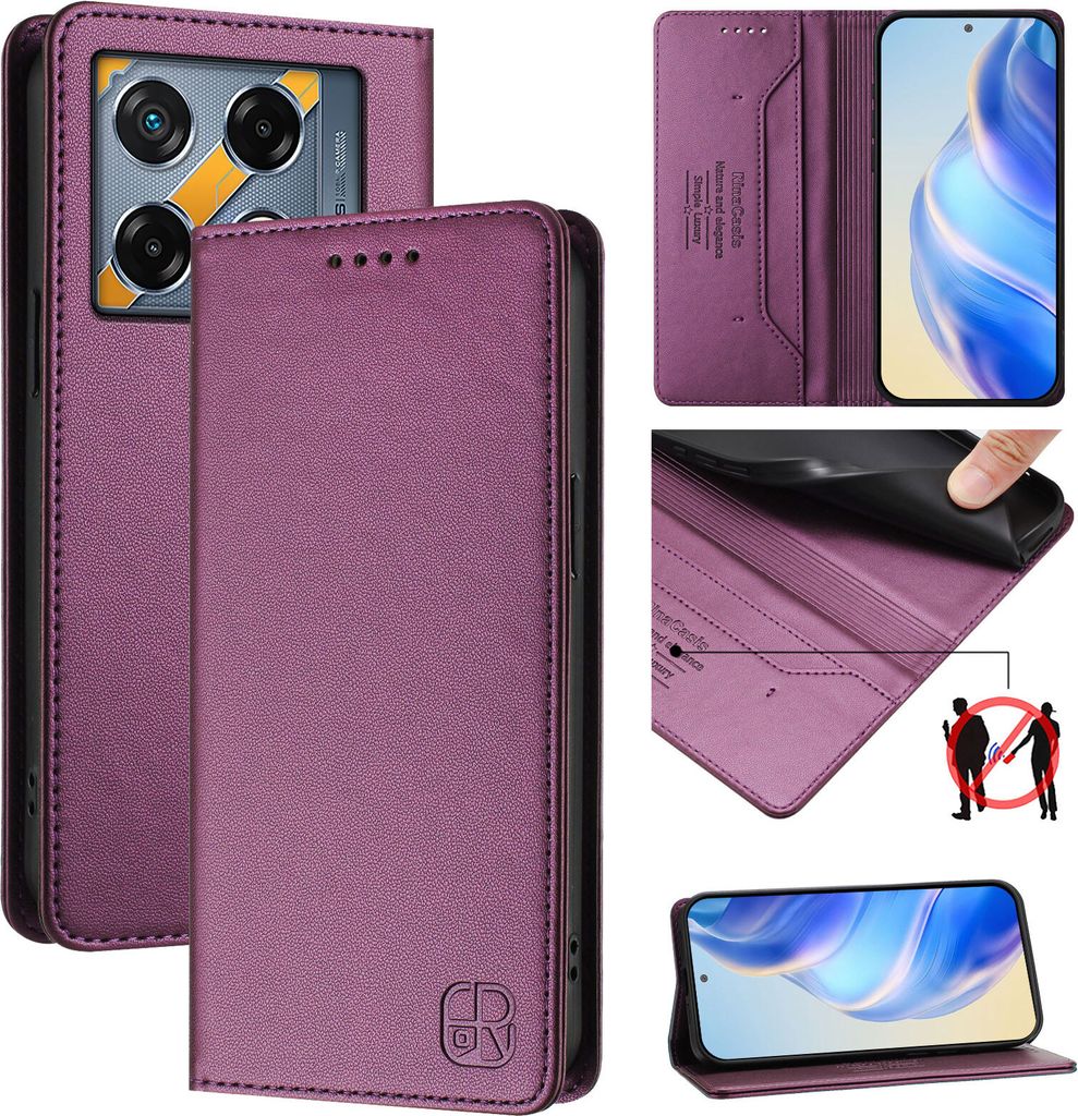 Lederhülle für Infinix GT 20 Pro 5G Hülle Flip Brieftasche Kartenfächern Ständer Schutzhülle Lila