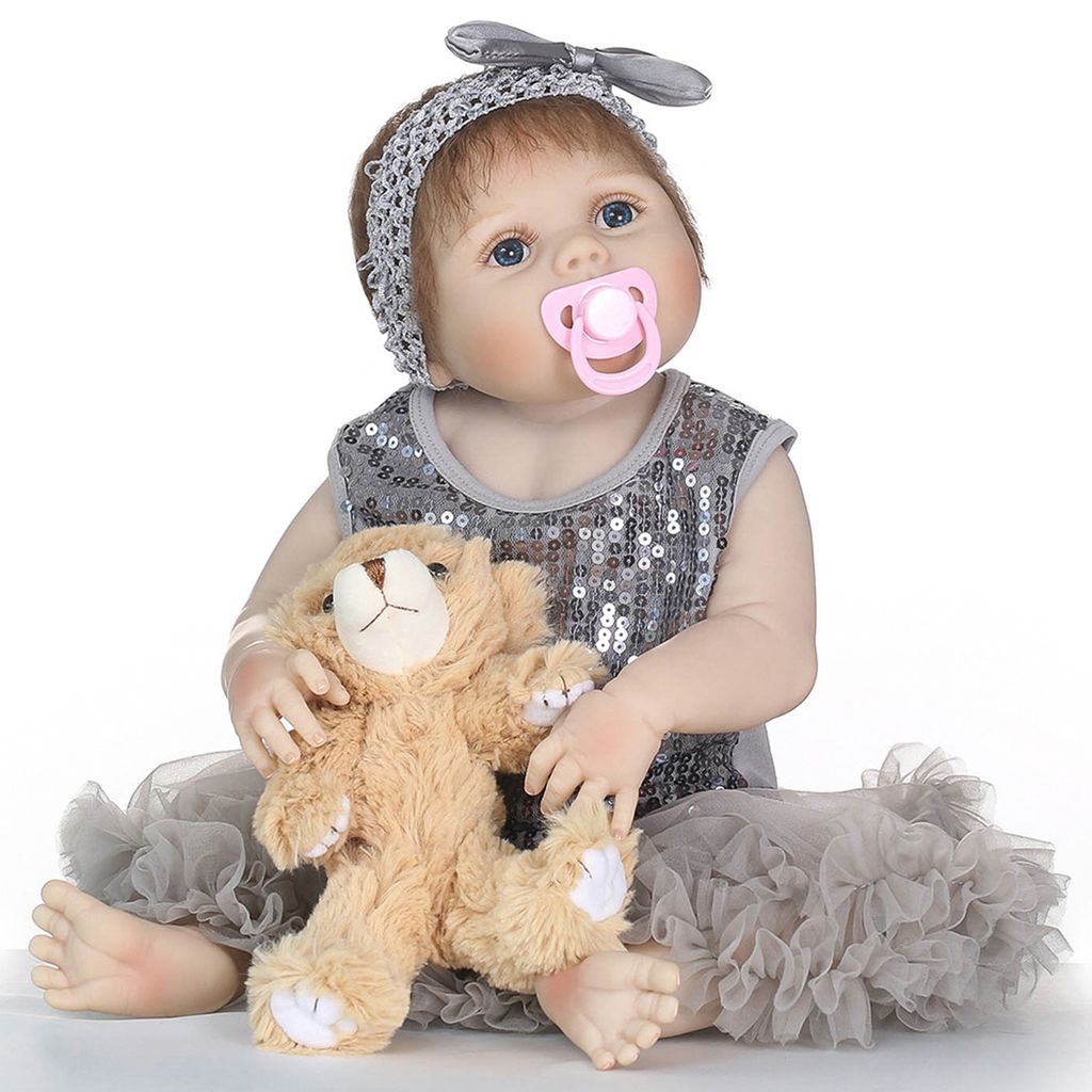 22" Ganzkörper Silikon Vinyl Spielzeug Reborn Baby Doll Kleinkind Mädchen Puppe 