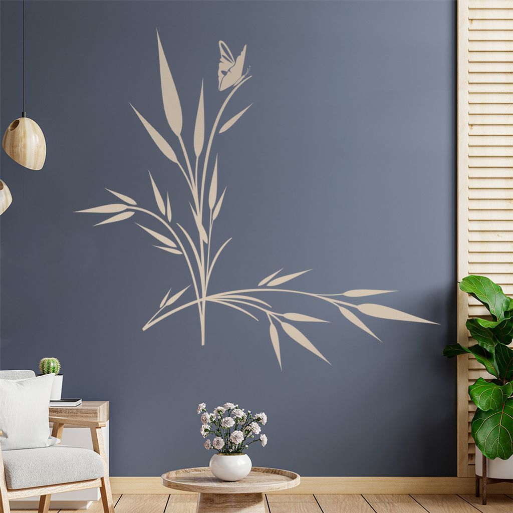 kleiner Falter auf Gras Wandtattoo in 6 Größen - Wandaufkleber Wall Sticker - Dekoration, Küche, Wohnzimmer, Schlafzimmer, Badezimmer