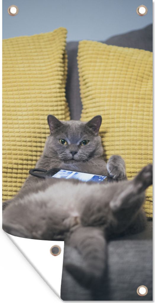 MuchoWow 30x60 cm Outdoor-Poster Gartendeko Sichtschutz Garten Poster für den Garten Katze - Bank - Faule