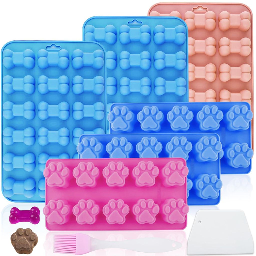 Backmatte für Hundekekse, 6-teilige Silikon-Backform für Hundeleckerlis, Backmatten für Hundeleckerlis mit Pinsel und Schaber, BPA-frei, Antihaf...