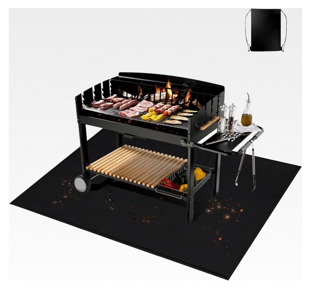 Grillmatte Bodenschutz, Faltbare feuerfeste Unterlage, Hitzebeständige, wasserfeste Grillmatte für Gasgrill, Grillteppich aus Silikon Fiberglas f...