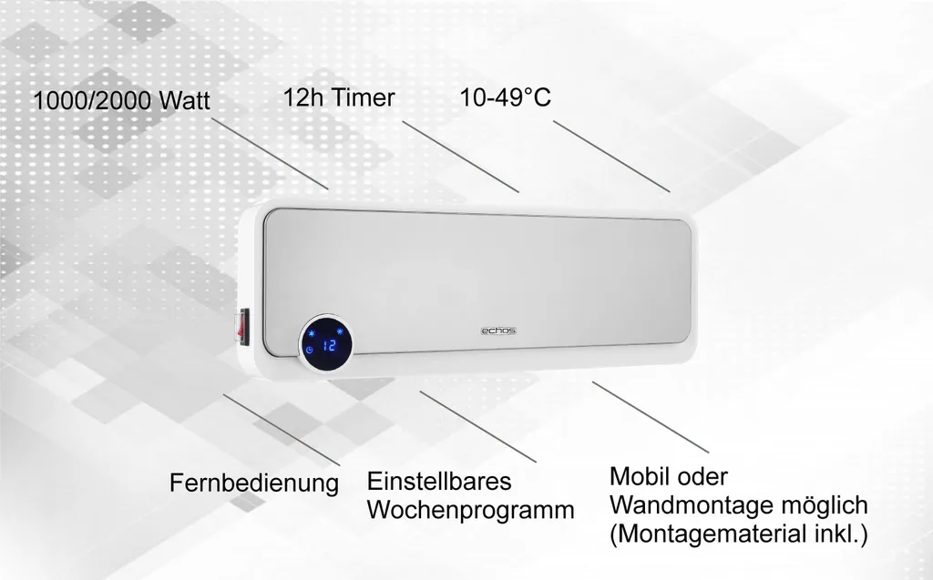 Radiateur soufflant céramique Echos mural avec télécommande 2000W - 8