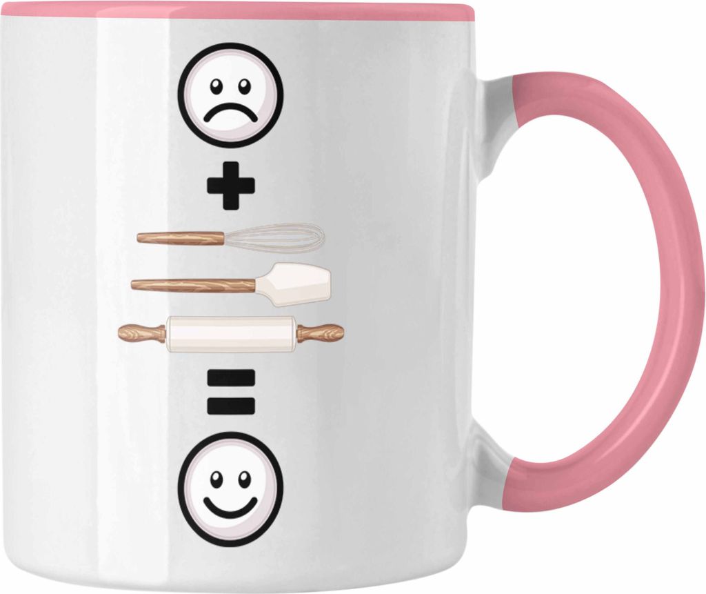 Trendation - Bäcker Tasse Geschenk für Bäckerei Bäcker Lustige Geschenkidee :( + Backen = :) Geburtstag (Rosa)
