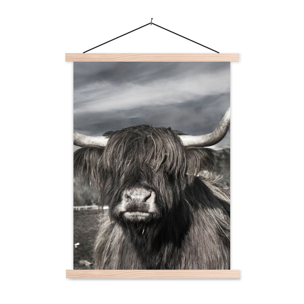 MuchoWow Textilposter Schottischer Highlander - Tiere - Hörner 60x80 cm mit holzfarbenen Rahmen - Wandbild