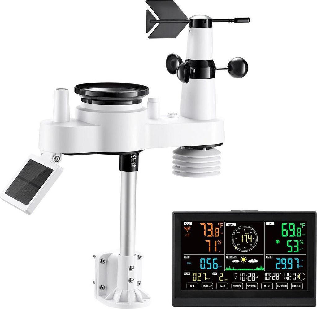 7-in-1-Funk-Wetterstation für den Innen- und Außenbereich mit Sensor und 7,5-Zoll-Display