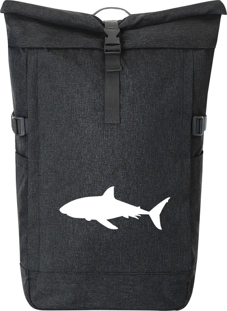 Huuraa Kurierrucksack Hai Silhouette 30-44 Liter Black Melange Fairtrade Rolltop Rucksack Geschenkidee