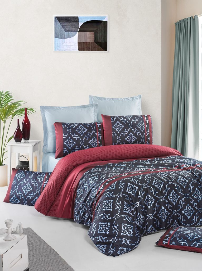 L'Essentiel Linge de Maison, Leena, Satin-Doppelbettbezug-Set, Rot, 100 % Baumwollsatin, 200 x 220 cm