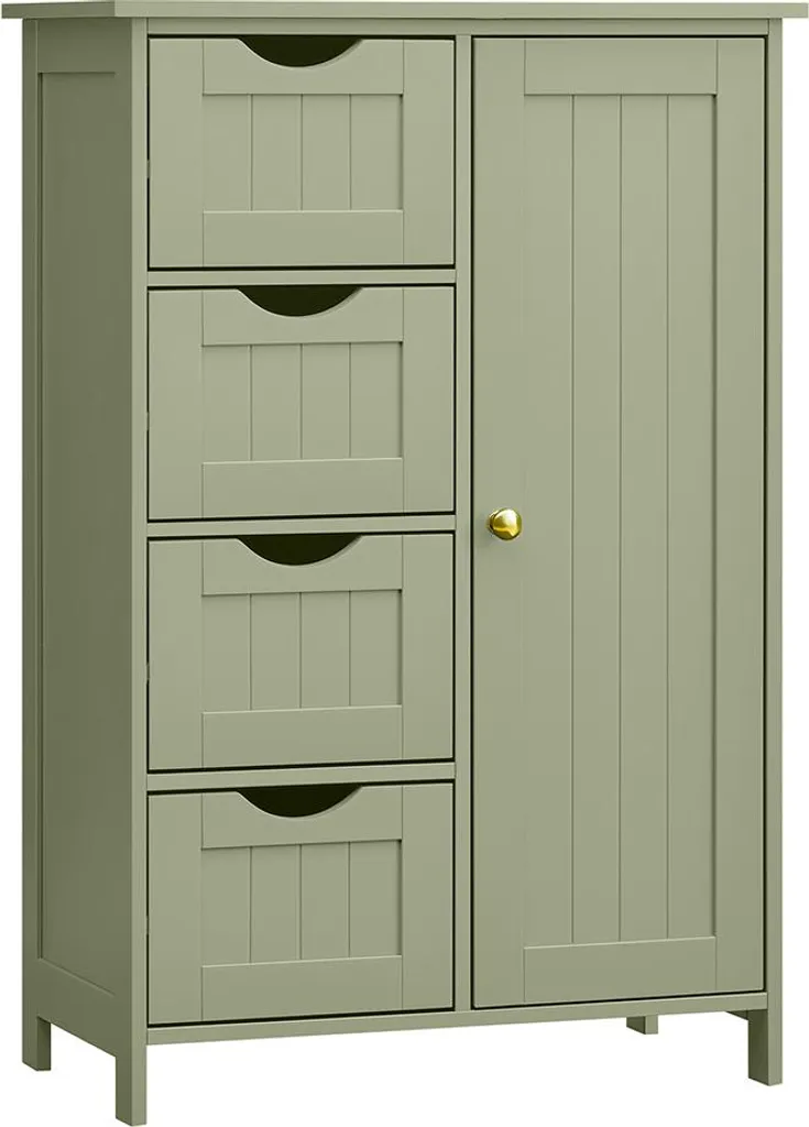 Rangement salle de bain étroit vert forêt 4 tiroirs pour petits espaces