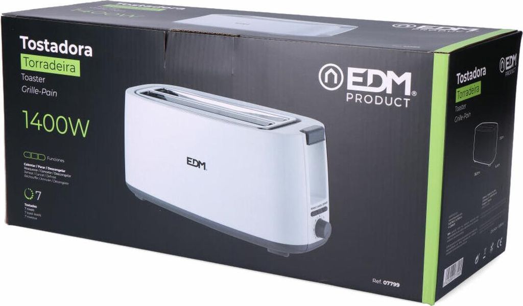 Hriankovač EDM 07799 White Design 1400 W Dvojštrbinový Obrázok produktu 