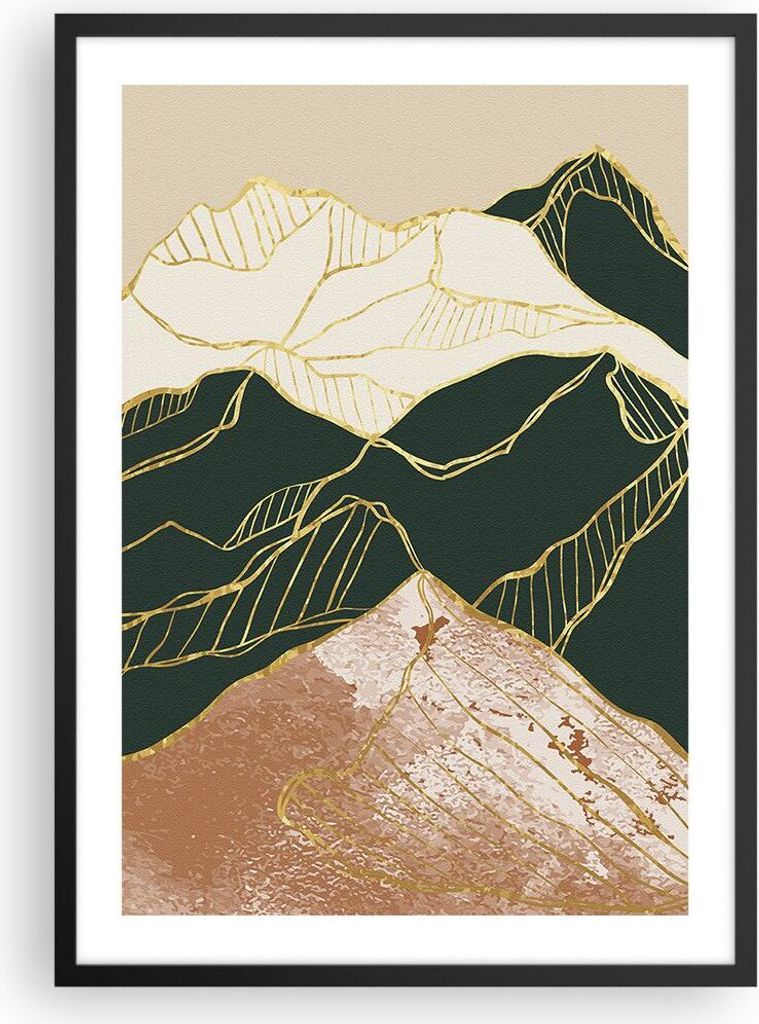 Gerahmtes Poster - Schwarzer Rahmen - Abstrakt Landschaft Berge - 50x70 cm - Wand Bild - Wanddeko - Wandbilder - Kunstposter - Wandposter - Bilderr...