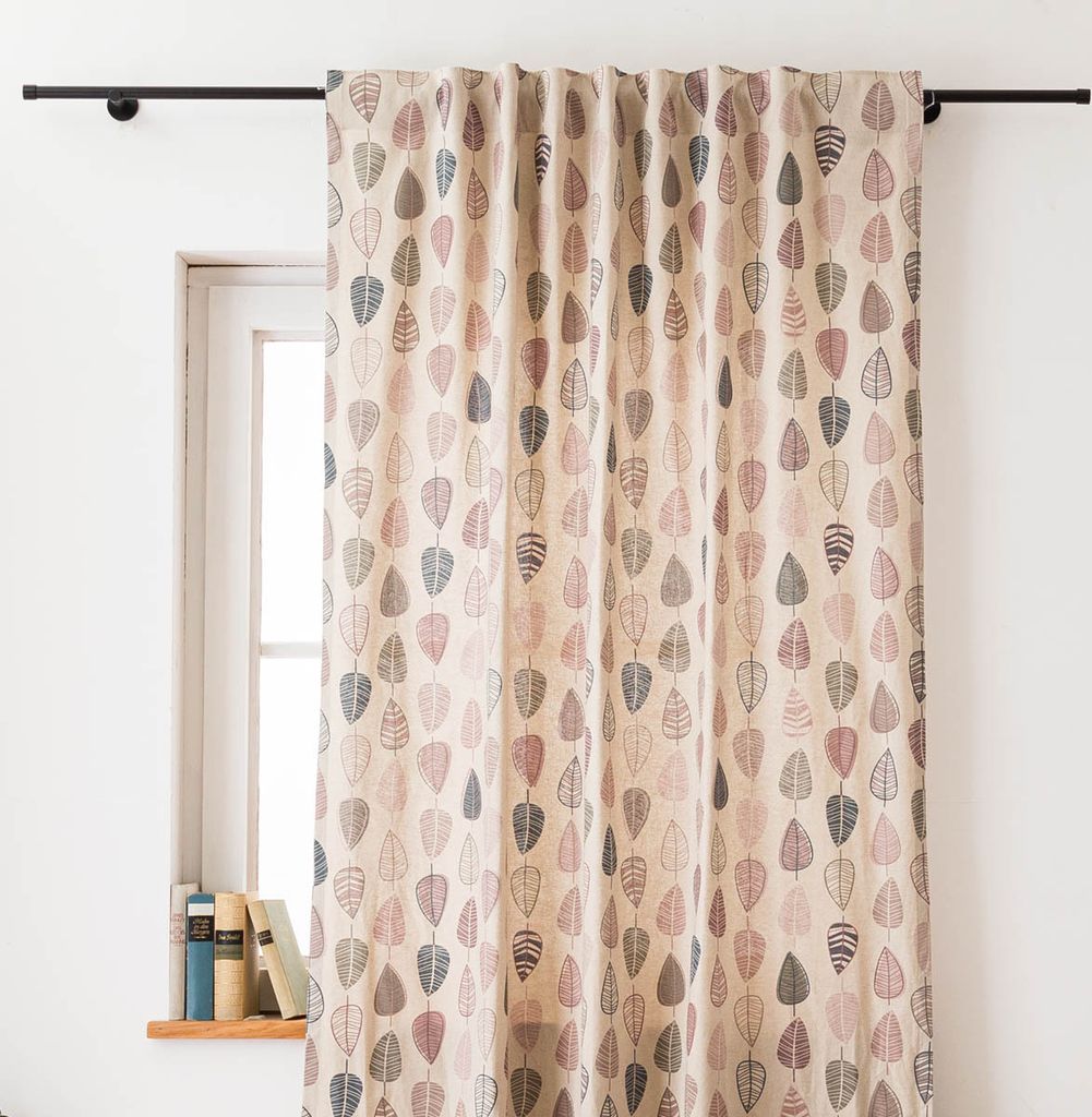 Vorhang Scandi Retro Leaves natur rosa 245cm von SCHÖNER LEBEN. Aufhängung Smok-Schlaufenband