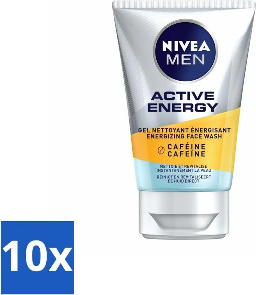 NIVEA MEN Active Energy Gel Viso con Caffeina - Pack 10x100ml