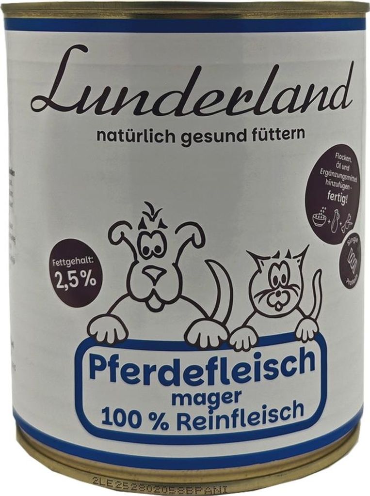 Lunderland Pferdefleisch mager 800g I 100% Reinfleisch I Einzelfuttermittel für Hunde und Katzen I Monoprotein sehr fettarm