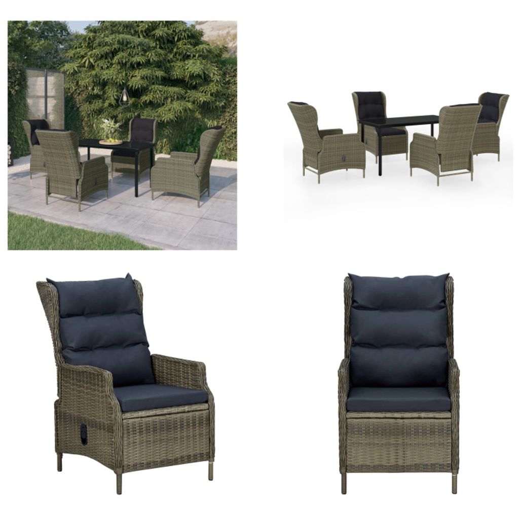 vidaXL 5 tlg. Garten Essgruppe Braun - Garten Essgruppe - Garten Essgruppen - Poly Rattan Essgruppe - Outdoor Essgruppe
