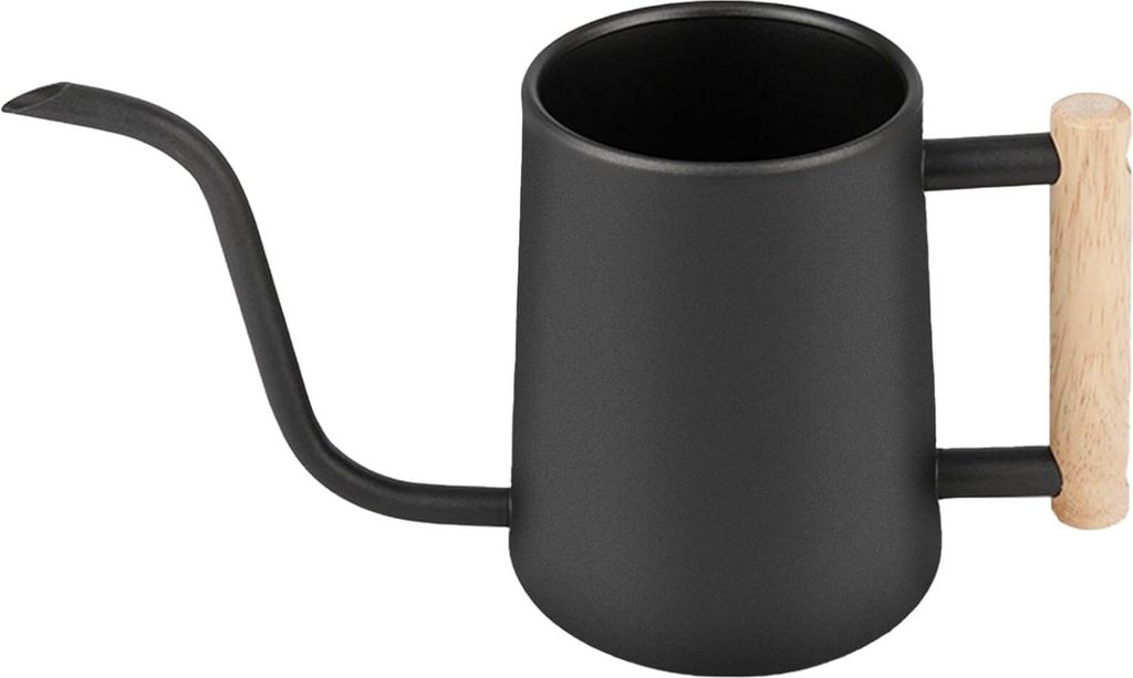 Indoor Gießkanne - 1 Liter - schwarze Edelstahl-Gießkanne - mit Holzgriff